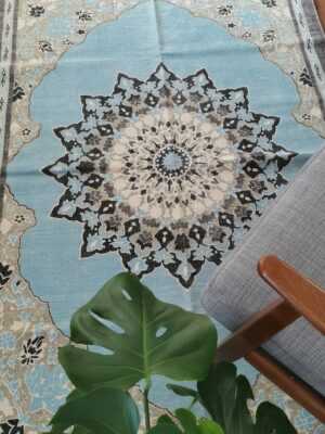 6ft x 4ft Vintage Style Cotton in Blue Boho Geometric Carpet - Image 2