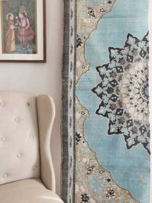 6ft x 4ft Vintage Style Cotton in Blue Boho Geometric Carpet - Image 3