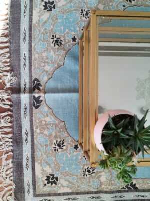 6ft x 4ft Vintage Style Cotton in Blue Boho Geometric Carpet - Image 4