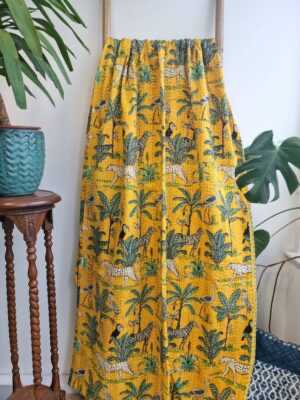 Kantha Pure Cotton Reversible throw in Happy Yellow Safari vibe - Image 4