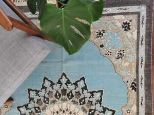 6ft x 4ft Vintage Style Cotton in Blue Boho Geometric Carpet - Image 6