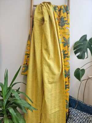 Kantha Pure Cotton Reversible throw in Happy Yellow Safari vibe - Image 7