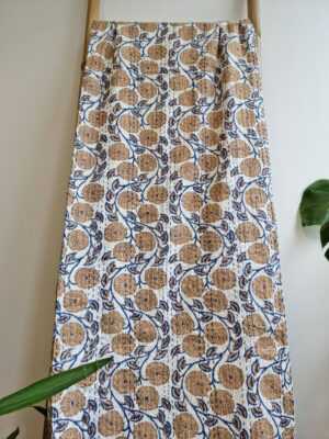 Kantha Stitch Cotton Reversible in Elegant White Beige Navy Floral Twirls - Image 4