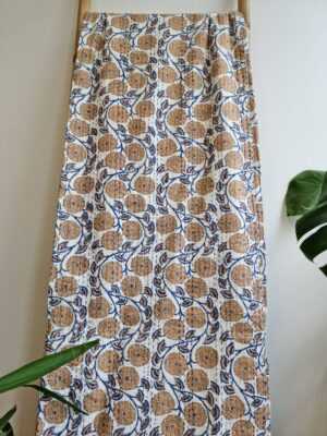 Kantha Stitch Cotton Reversible in Elegant White Beige Navy Floral Twirls - Image 6