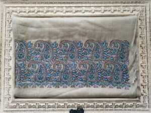 Pashmina Paisley Embroidery Scarf in Earthy Beige Turquoise - Image 8