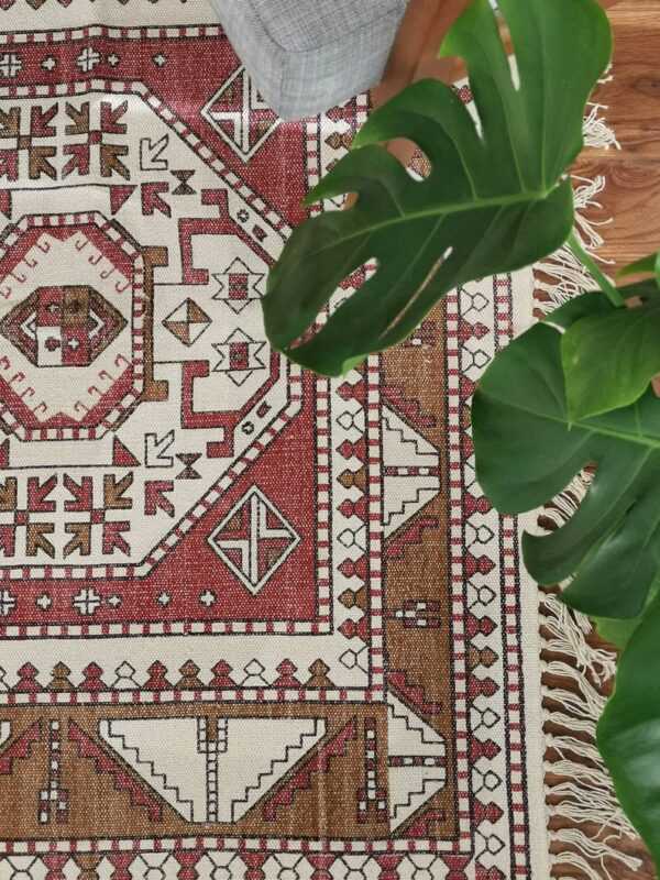 6ft x 4ft Vintage Style Cotton in Red Boho Geometric Carpet