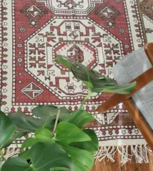 6ft x 4ft Vintage Style Cotton in Red Boho Geometric Carpet - Image 2