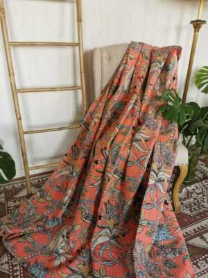 Kantha Pure Cotton Reversible Throw in Bright Peach - Image 3