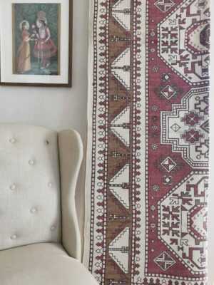 6ft x 4ft Vintage Style Cotton in Red Boho Geometric Carpet - Image 4