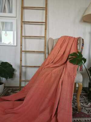 Kantha Pure Cotton Reversible Throw in Bright Peach - Image 5