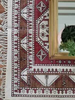6ft x 4ft Vintage Style Cotton in Red Boho Geometric Carpet - Image 5