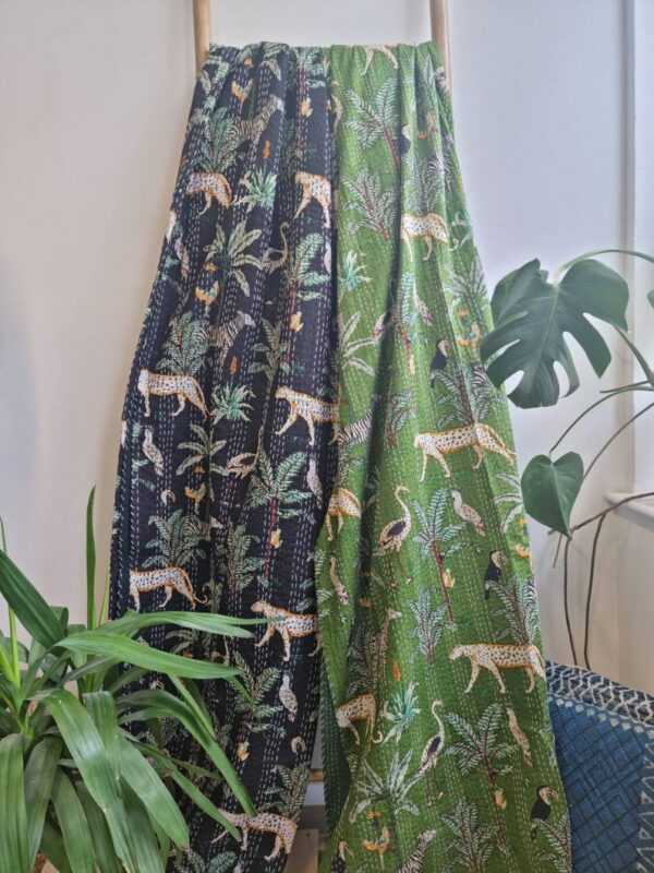 Kantha Cotton Reversible throw in Leopard Tropical Magic