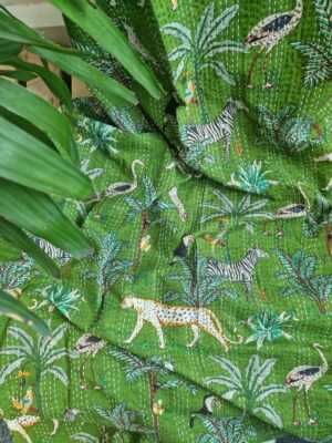 Kantha Cotton Reversible throw in Leopard Tropical Magic - Image 2