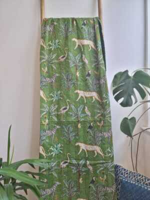 Kantha Cotton Reversible throw in Leopard Tropical Magic - Image 3