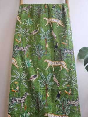 Kantha Cotton Reversible throw in Leopard Tropical Magic - Image 5