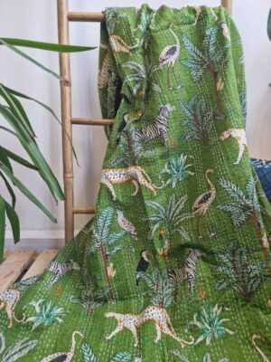 Kantha Cotton Reversible throw in Leopard Tropical Magic - Image 6
