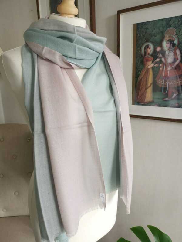 Wool Ombre Pashmina Unisex Reversible Scarf in sea green Blush