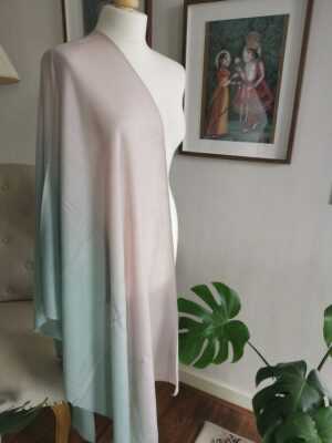 Wool Ombre Pashmina Unisex Reversible Scarf in sea green Blush - Image 3