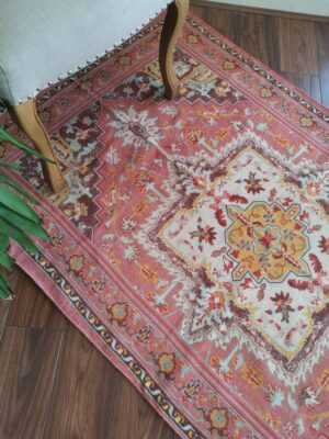 6ft x 4ft Vintage Style Cotton in Peach Cream Pastel - Image 5
