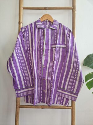 Cotton Pyjama Sleep Set in Purple Stripe - Image 4