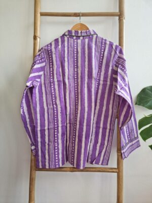 Cotton Pyjama Sleep Set in Purple Stripe - Image 5