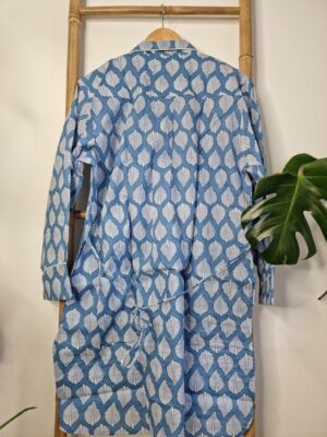 Night Shirt Luxury Soft Cotton Indian Hand Block Blue White Botanical Leaves Lounge Sleepwear Nightdress Girls Pyjama Party Bridesmaid Hens - Image 4