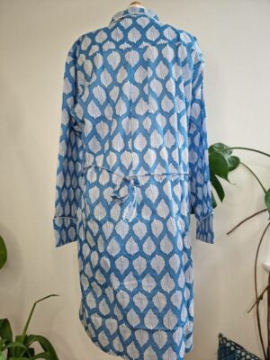 Night Shirt Luxury Soft Cotton Indian Hand Block Blue White Botanical Leaves Lounge Sleepwear Nightdress Girls Pyjama Party Bridesmaid Hens - Image 5