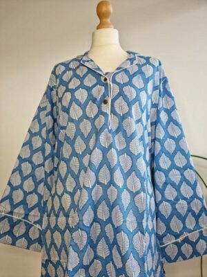 Night Shirt Luxury Soft Cotton Indian Hand Block Blue White Botanical Leaves Lounge Sleepwear Nightdress Girls Pyjama Party Bridesmaid Hens - Image 7