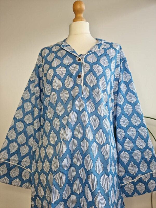 Night Shirt Luxury Soft Cotton Indian Hand Block Blue White Botanical Leaves Lounge Sleepwear Nightdress Girls Pyjama Party Bridesmaid Hens