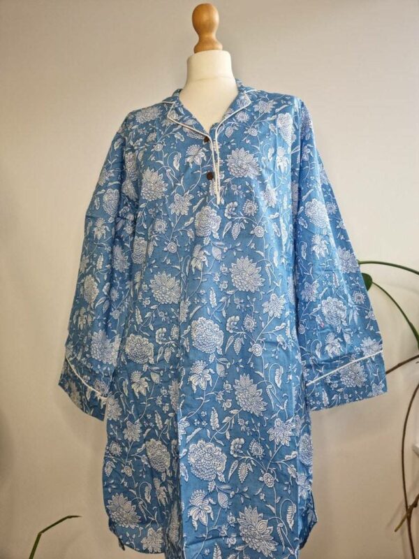 Night Shirt Luxury Soft Cotton Indian Hand Block Blue White Botanical Floral Lounge Sleepwear Nightdress Girls Pyjama Party Bridesmaid Hens