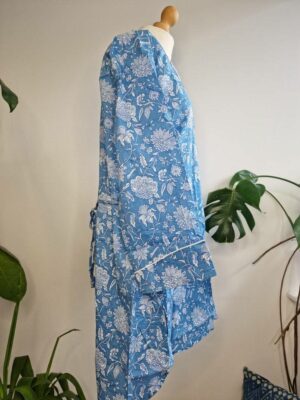 Night Shirt Luxury Soft Cotton Indian Hand Block Blue White Botanical Floral Lounge Sleepwear Nightdress Girls Pyjama Party Bridesmaid Hens - Image 3