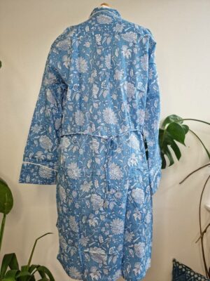 Night Shirt Luxury Soft Cotton Indian Hand Block Blue White Botanical Floral Lounge Sleepwear Nightdress Girls Pyjama Party Bridesmaid Hens - Image 4