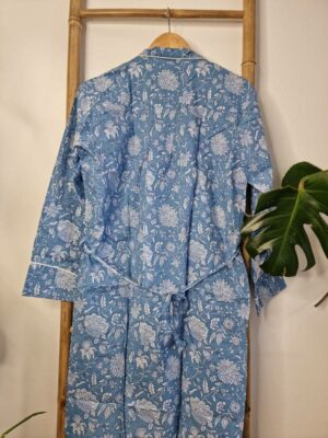 Night Shirt Luxury Soft Cotton Indian Hand Block Blue White Botanical Floral Lounge Sleepwear Nightdress Girls Pyjama Party Bridesmaid Hens - Image 5