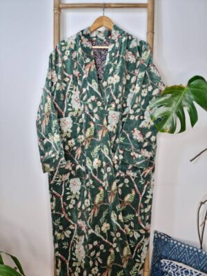 Velvet Unisex Kimono/ Jacket Reversible in Royal Green and white - Image 2