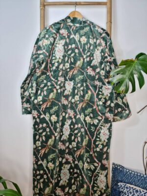Velvet Unisex Kimono/ Jacket Reversible in Royal Green and white - Image 3