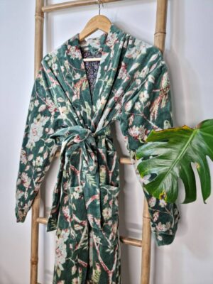 Velvet Unisex Kimono/ Jacket Reversible in Royal Green and white - Image 4