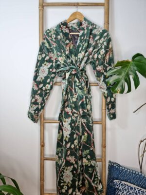 Velvet Unisex Kimono/ Jacket Reversible in Royal Green and white - Image 5