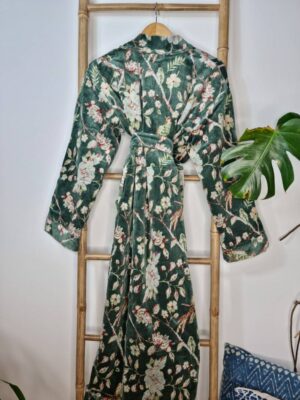 Velvet Unisex Kimono/ Jacket Reversible in Royal Green and white - Image 6