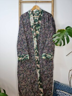 Velvet Unisex Kimono/ Jacket Reversible in Royal Green and white - Image 7
