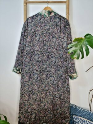 Velvet Unisex Kimono/ Jacket Reversible in Royal Green and white - Image 8