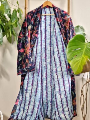 Velvet Unisex Kimono in Navy Blue Exotic Bird - Image 7
