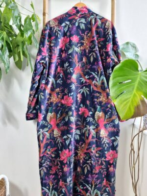 Velvet Unisex Kimono in Navy Blue Exotic Bird - Image 8