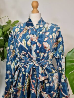 Elegant Velvet Unisex Kimono Jacket Reversible in Teal Blue - Image 10