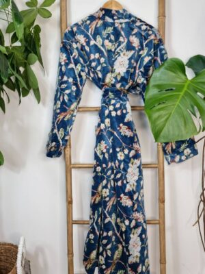 Elegant Velvet Unisex Kimono Jacket Reversible in Teal Blue - Image 4