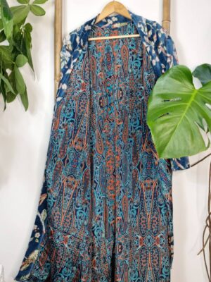 Elegant Velvet Unisex Kimono Jacket Reversible in Teal Blue - Image 6