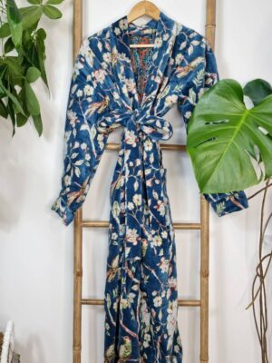 Elegant Velvet Unisex Kimono Jacket Reversible in Teal Blue - Image 7