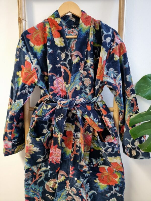 Luxury Velvet Unisex Kimono Jacket Reversible in mix shade print
