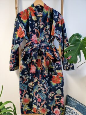 Luxury Velvet Unisex Kimono Jacket Reversible in mix shade print - Image 4