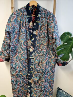 Luxury Velvet Unisex Kimono Jacket Reversible in mix shade print - Image 5