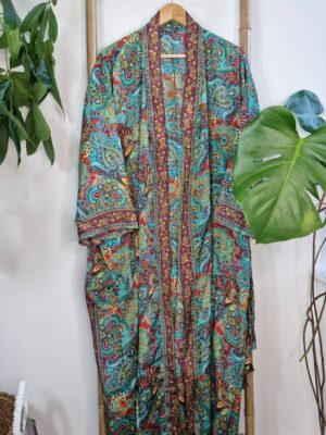 New Silk Sari Boho Kimono in mix shade Floral Print - Image 2